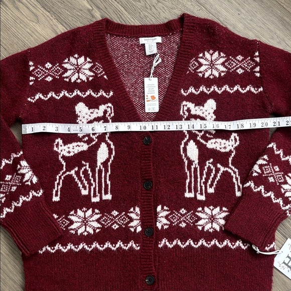 Haute Hippie | NWT Burgundy Sweater Cardigan with Deer Pattern Sz Small - Picture 7 of 12